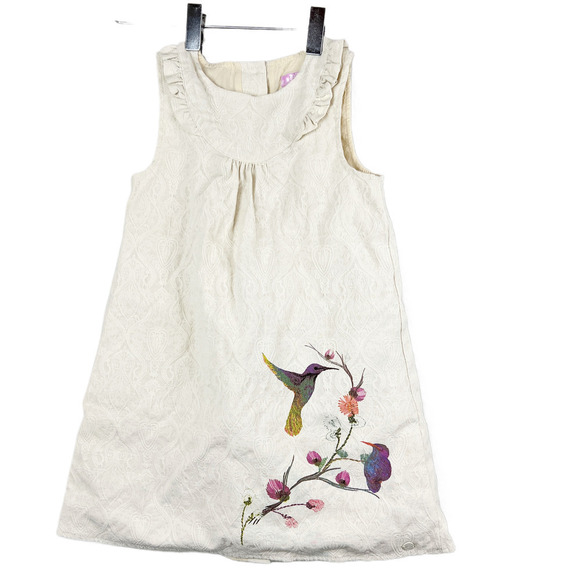 Pillin Girl's Jacquard Hummingbirds Dress Cream Sleeveless Size 4 - Picture 1 of 7